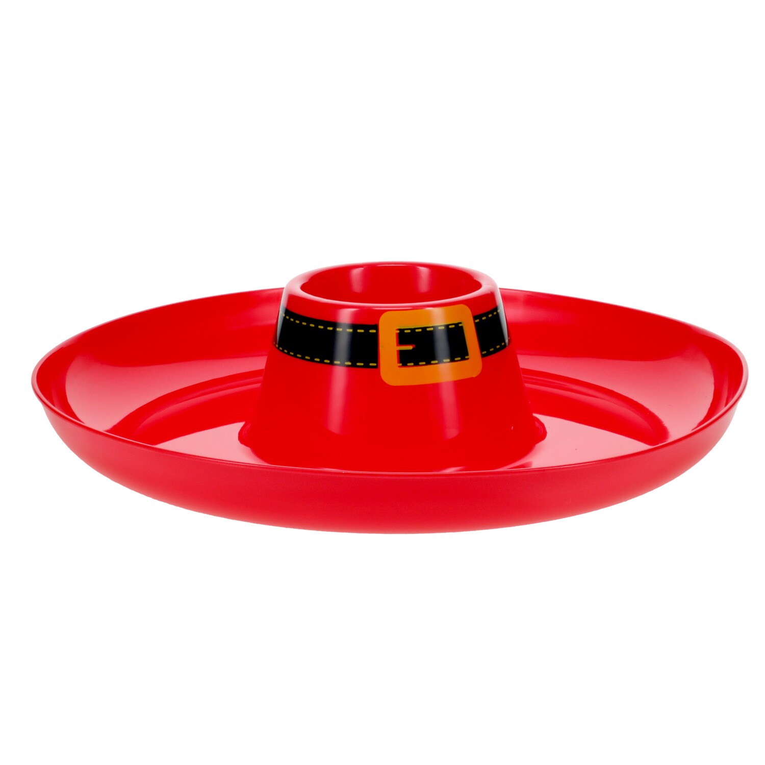 Red Santa Belt-themed Round Tray. — coming to Dollar Tree Sep 16, 2026