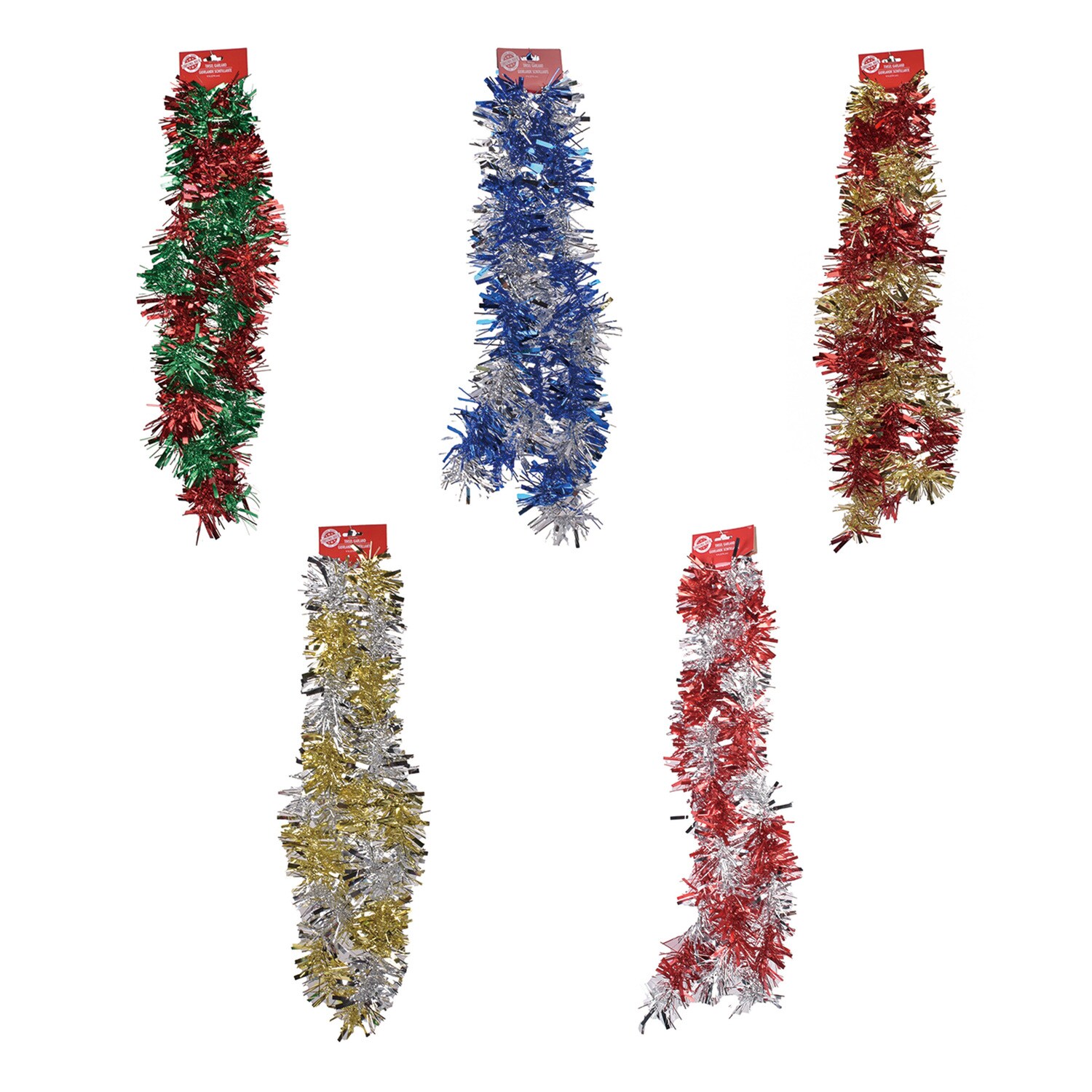 Christmas House Bi-Color Tinsel Garland, Assorted Styles — coming to Dollar Tree Sep 18, 2026