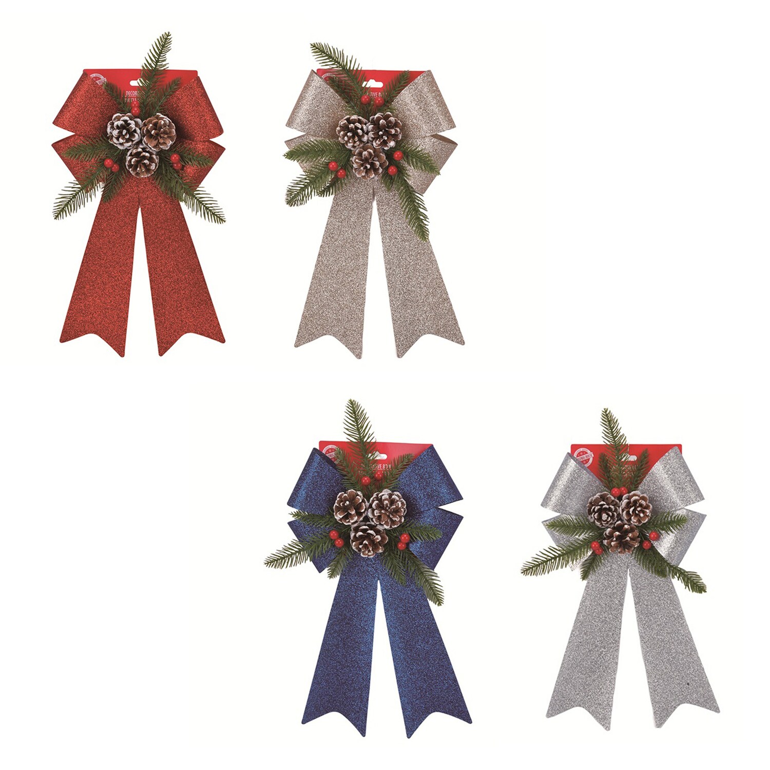 Christmas House Glitter Bow With Pine, Assorted Colors — coming to Dollar Tree Sep 18, 2026