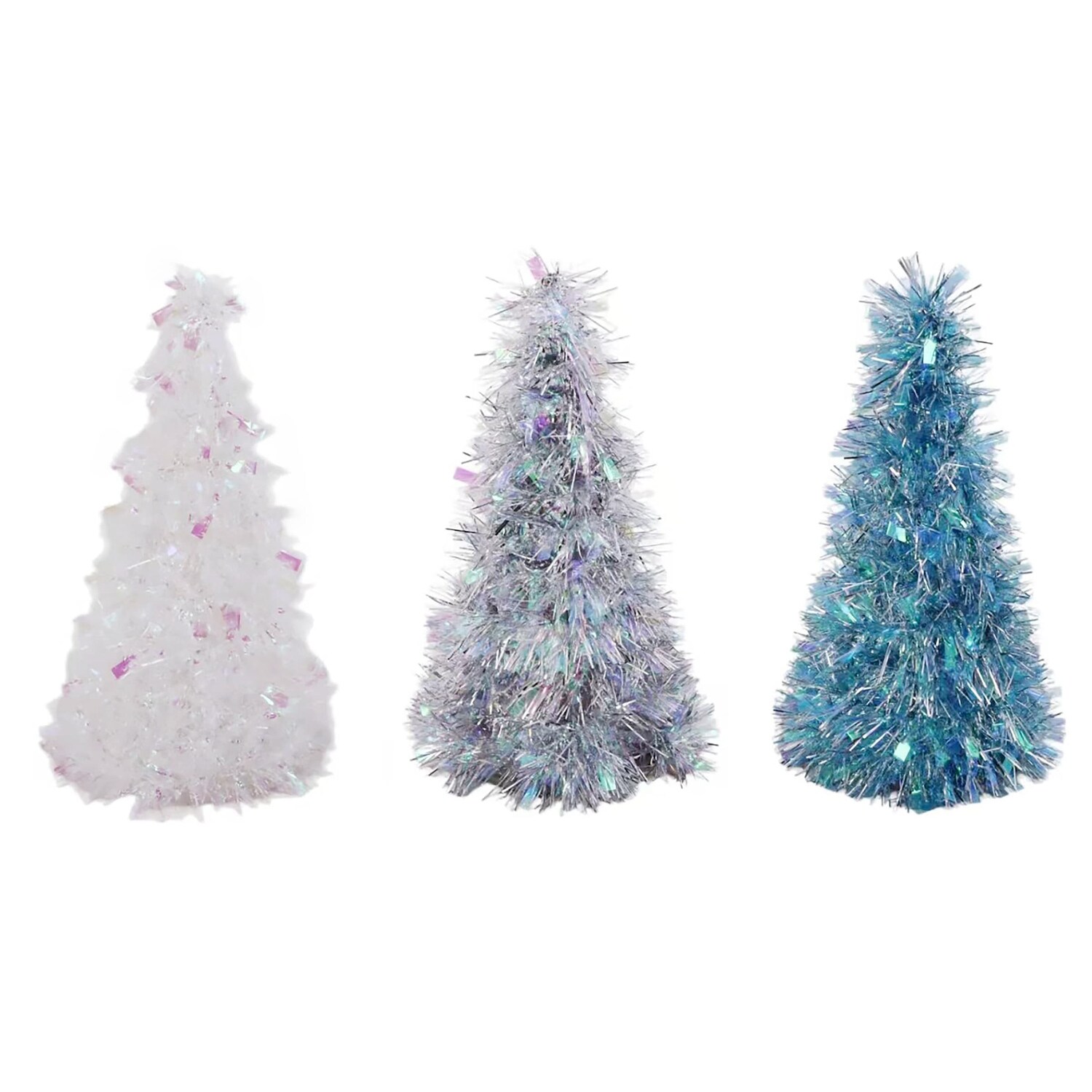 Mini Iridescent Tinsel Tree, Assorted Colors — coming to Dollar Tree Sep 16, 2026