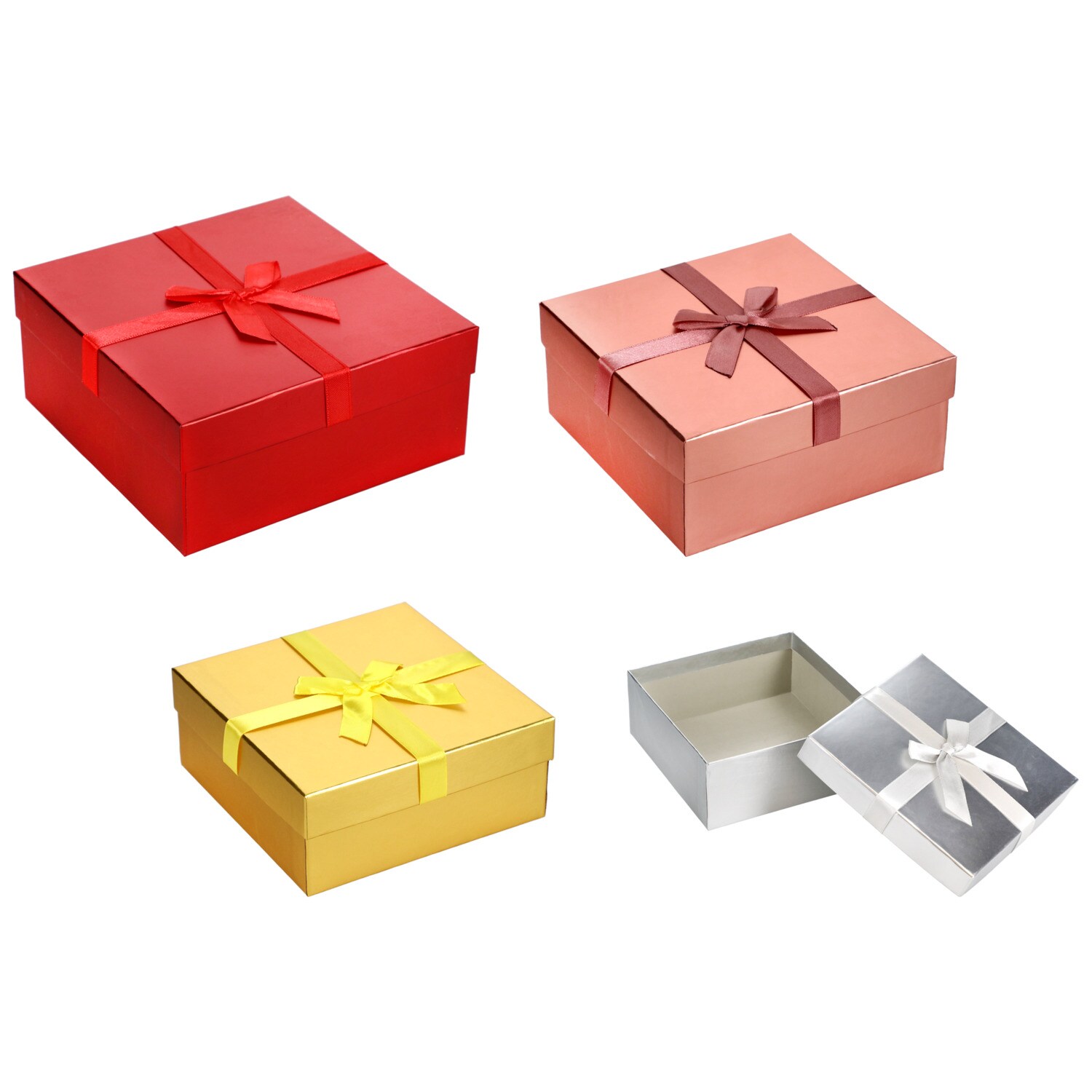 Voila Square Gift Box With Bow, Assorted Colors And Sizes — coming to Dollar Tree Oct 28, 2026