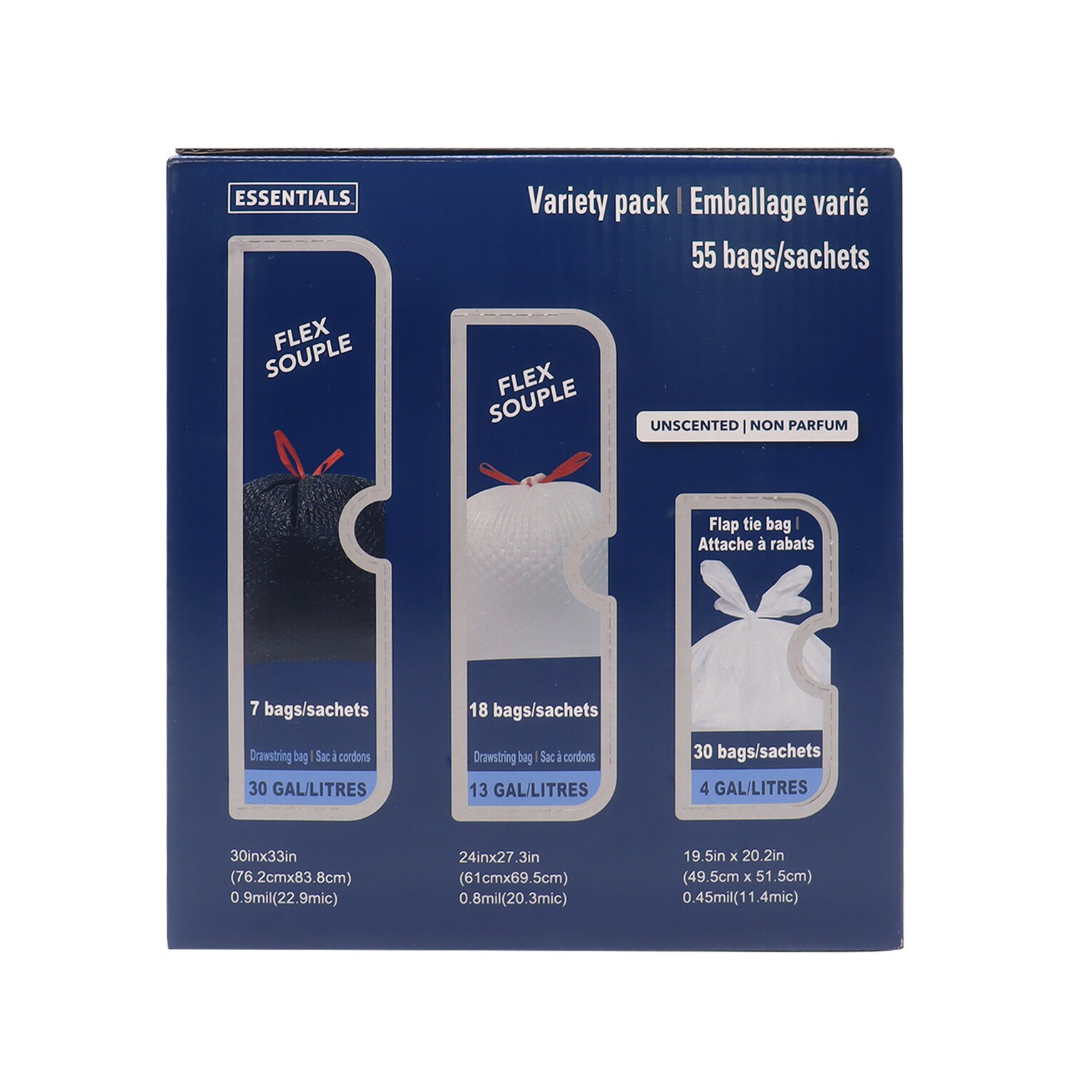 Essentials Variety Trash Bags, Assorted Sizes, 55-pc Pack. — coming to Dollar Tree Oct 23, 2026