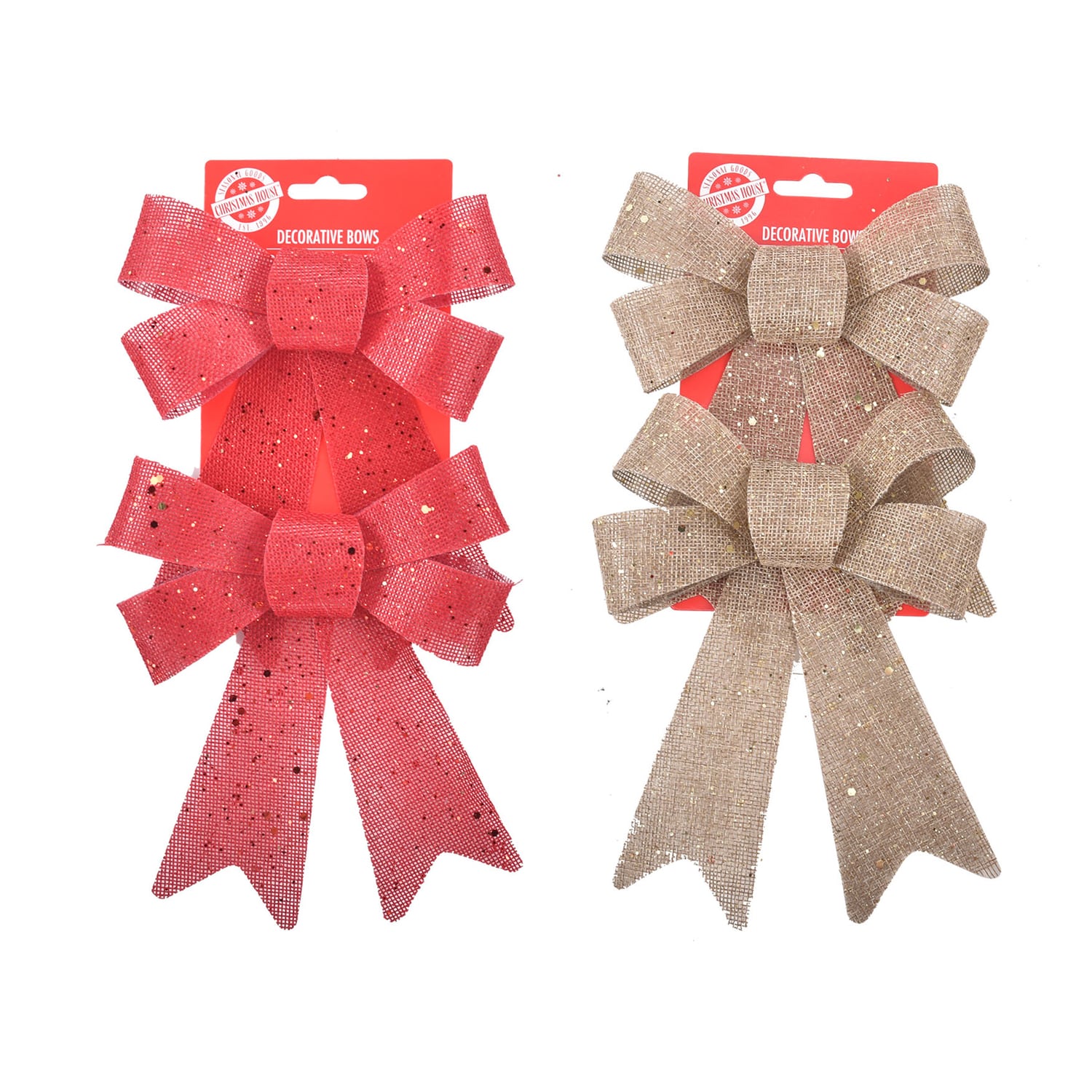 Christmas House Burlap Bow Decor, Assorted Colors, 2-pc Pack — coming to Dollar Tree Sep 30, 2026