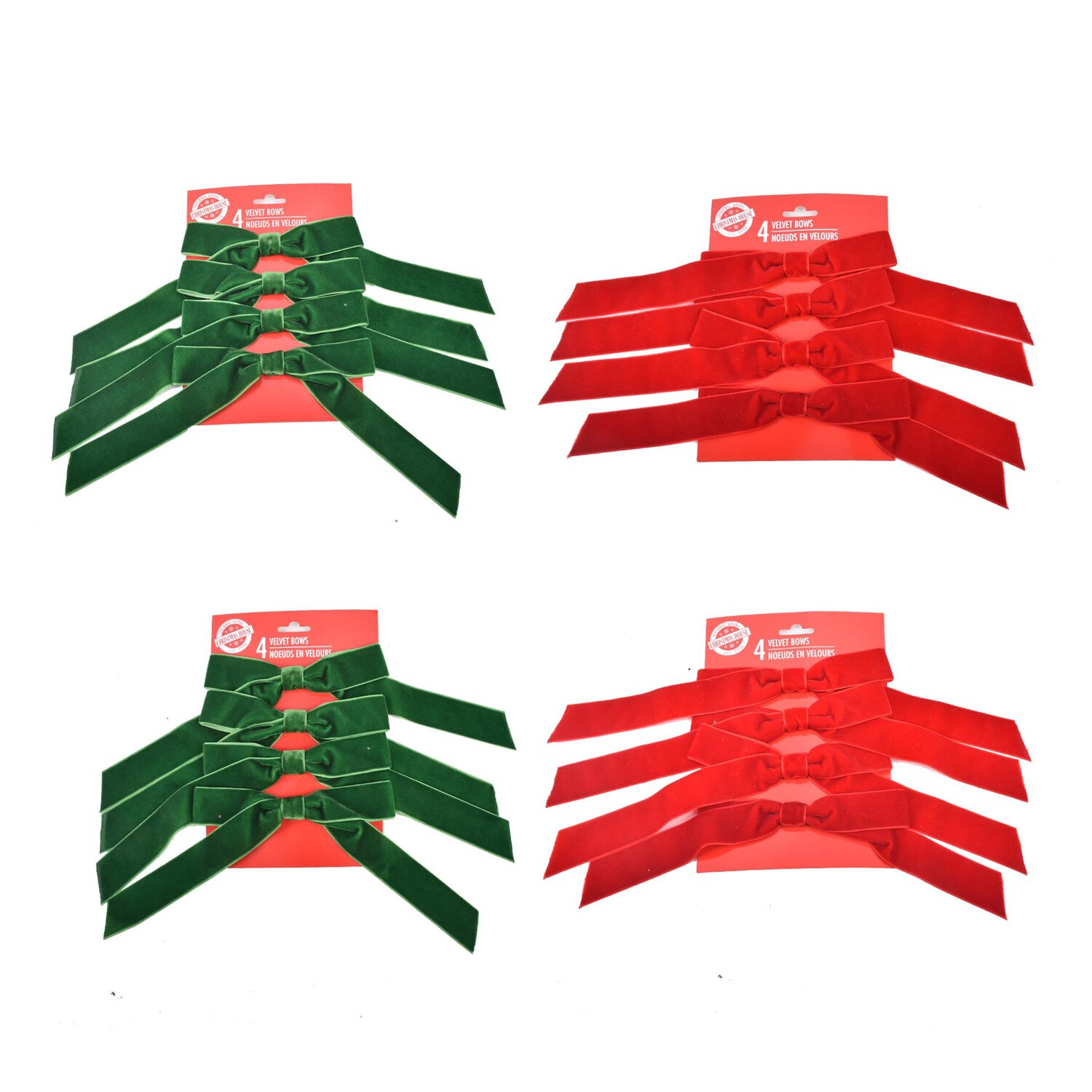 Christmas House Velvet Bow, Assorted Colors, 4-pc Pack — coming to Dollar Tree Sep 18, 2026