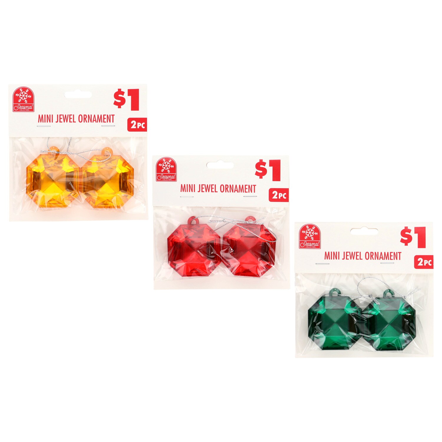 Seasonal Collection Mini Jewel Ornament, Assorted Colors, 2-pc Pack — coming to Dollar Tree Sep 30, 2026
