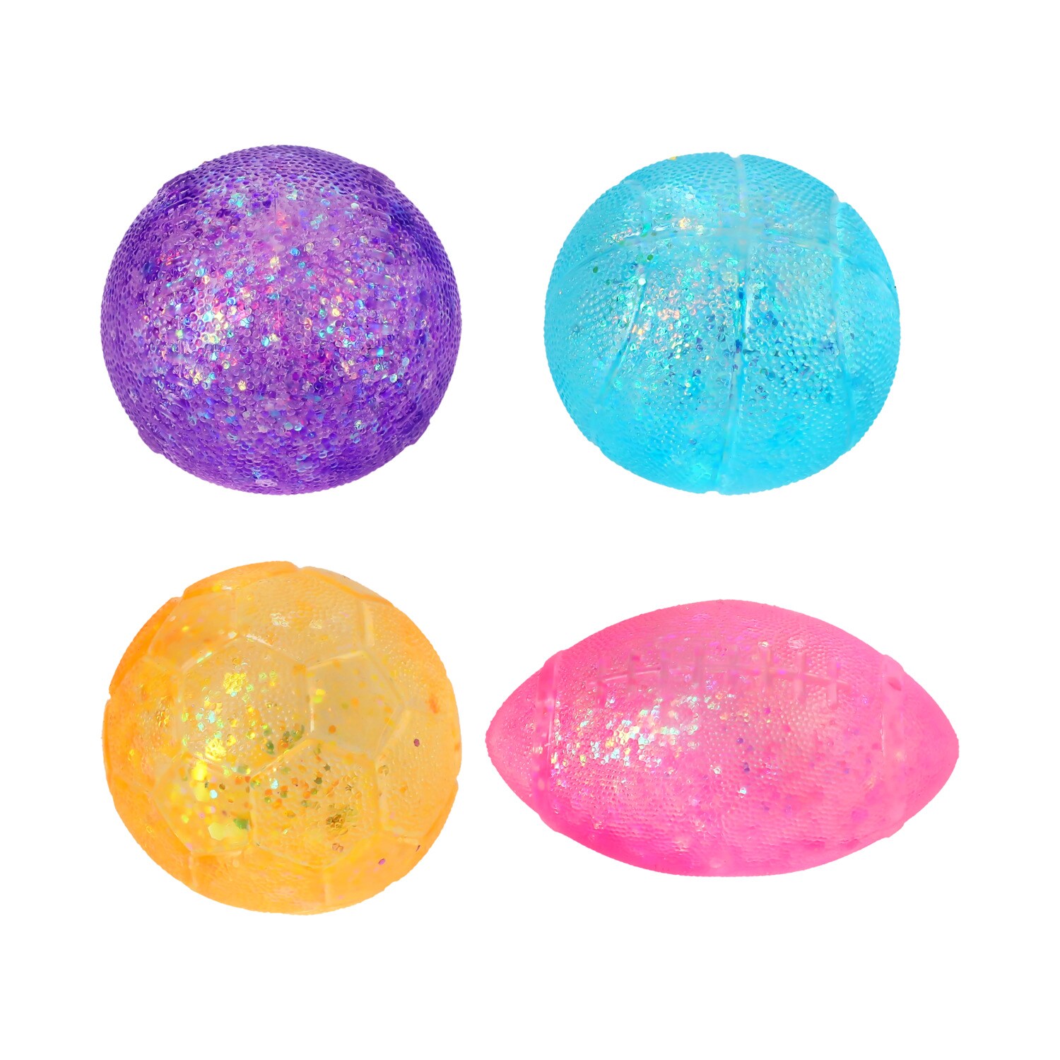 Glitter Gel Sports Squish Ball, Assorted Colors — coming to Dollar Tree Sep 5, 2026