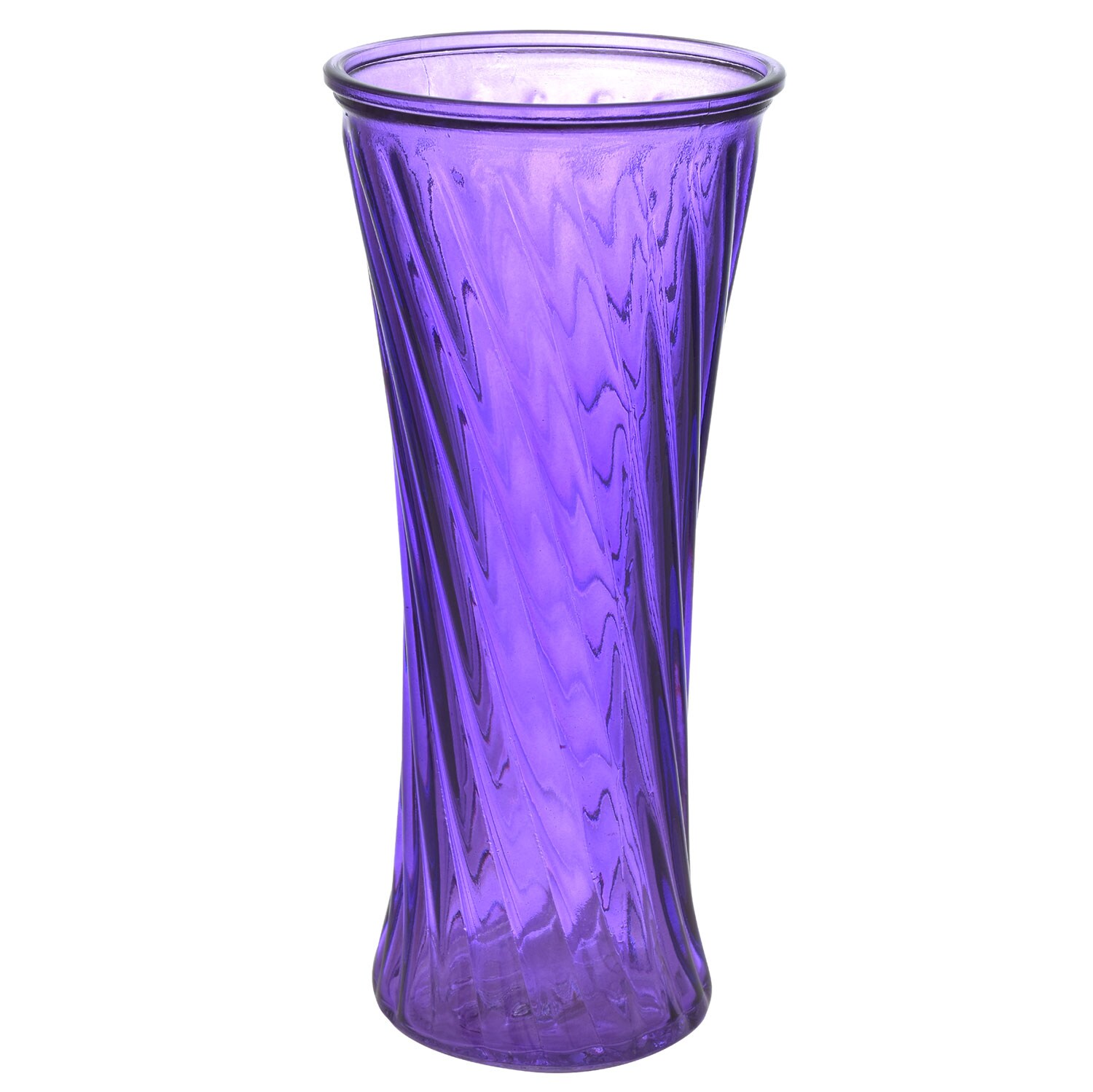 Purple Twisted Ribbed Trumpet Glass Vases, 7.5 in.