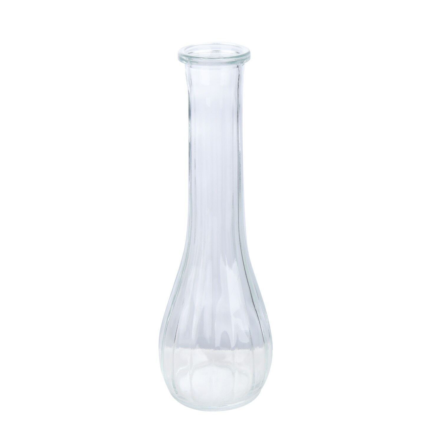 Clear Glass Ribbed Bud Vases, 8.5 in.