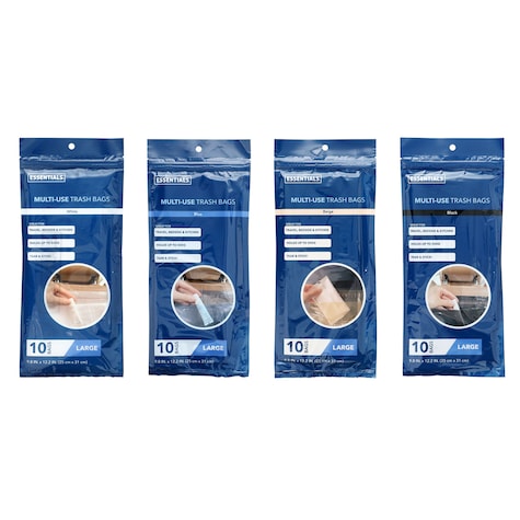 Essentials Multi-Use Trash Bags, Assorted Colors, 10-Piece Pack. — Dollar Tree penny item