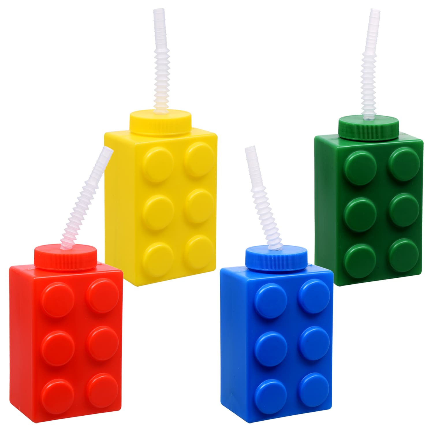 Pack of 4 Building Blocks Cups with Straw & Lid Reusable Brick Party Kids Cup for Block Birthday Party Supplies and Favors by Bedwina