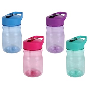 Small Plastic Water Bottles with Flip-Up Straws, 13 oz.