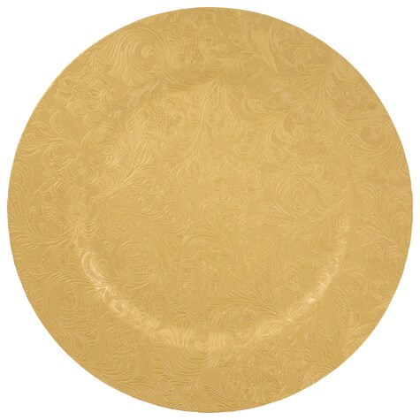 Bulk Embossed FloralPattern Gold Plastic Charger Plates