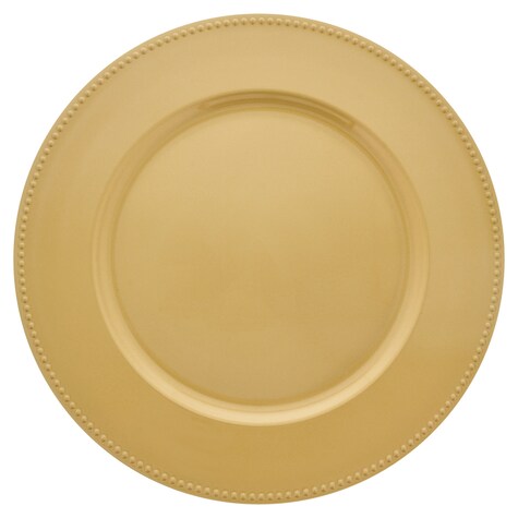 Bulk Gold Plastic Charger Plates with Beaded Rims, 13 in