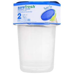 Sure Fresh 34-oz. Reusable Tall Plastic Containers with Lids, 2-Ct. Packs