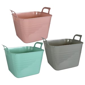 Square Plastic Basket with Textured Sides and Handles, 12x9.875x8.625 in.