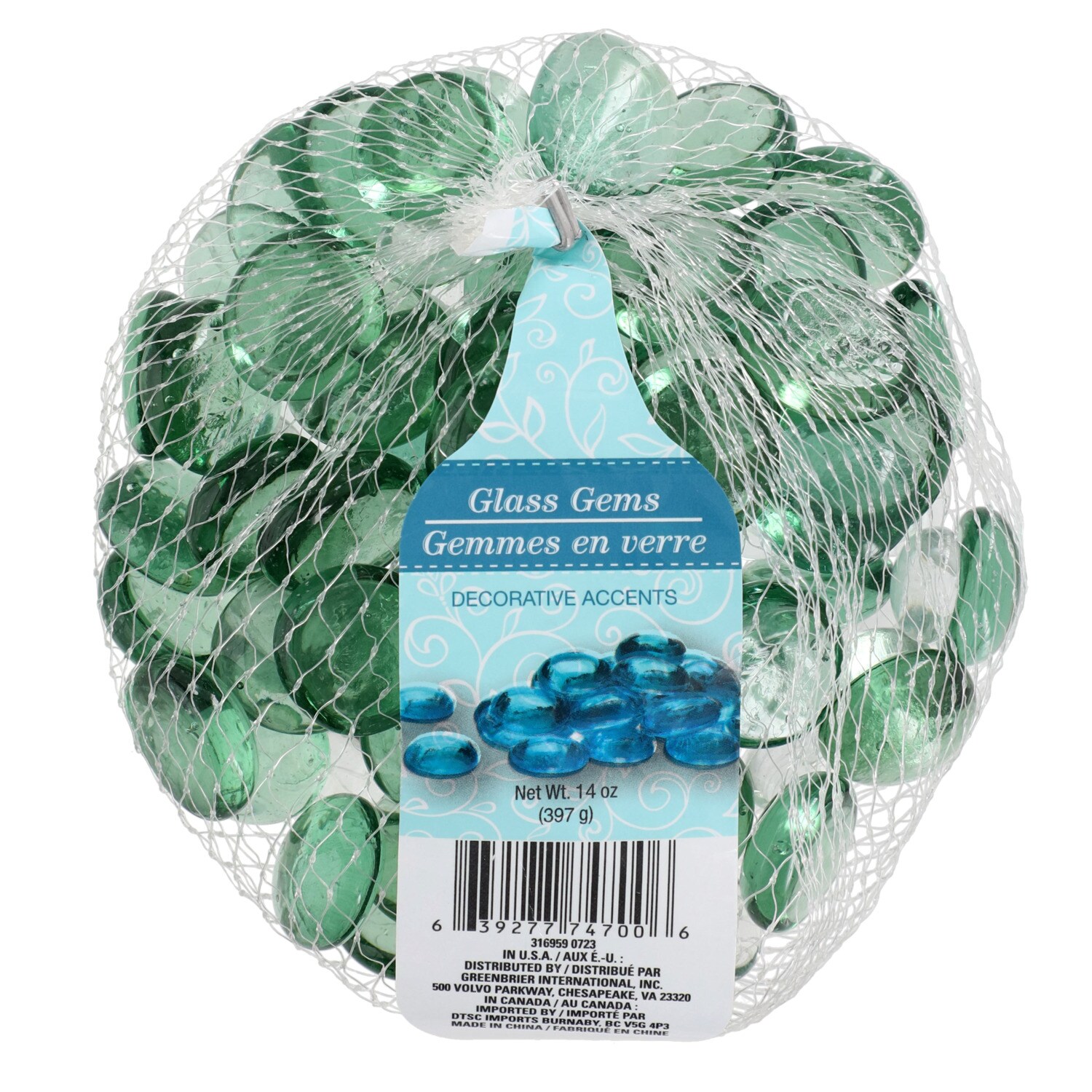 Greenbrier Intl Crafters Square Aquamarine Glass Accent Gems Bags 2-14-oz 