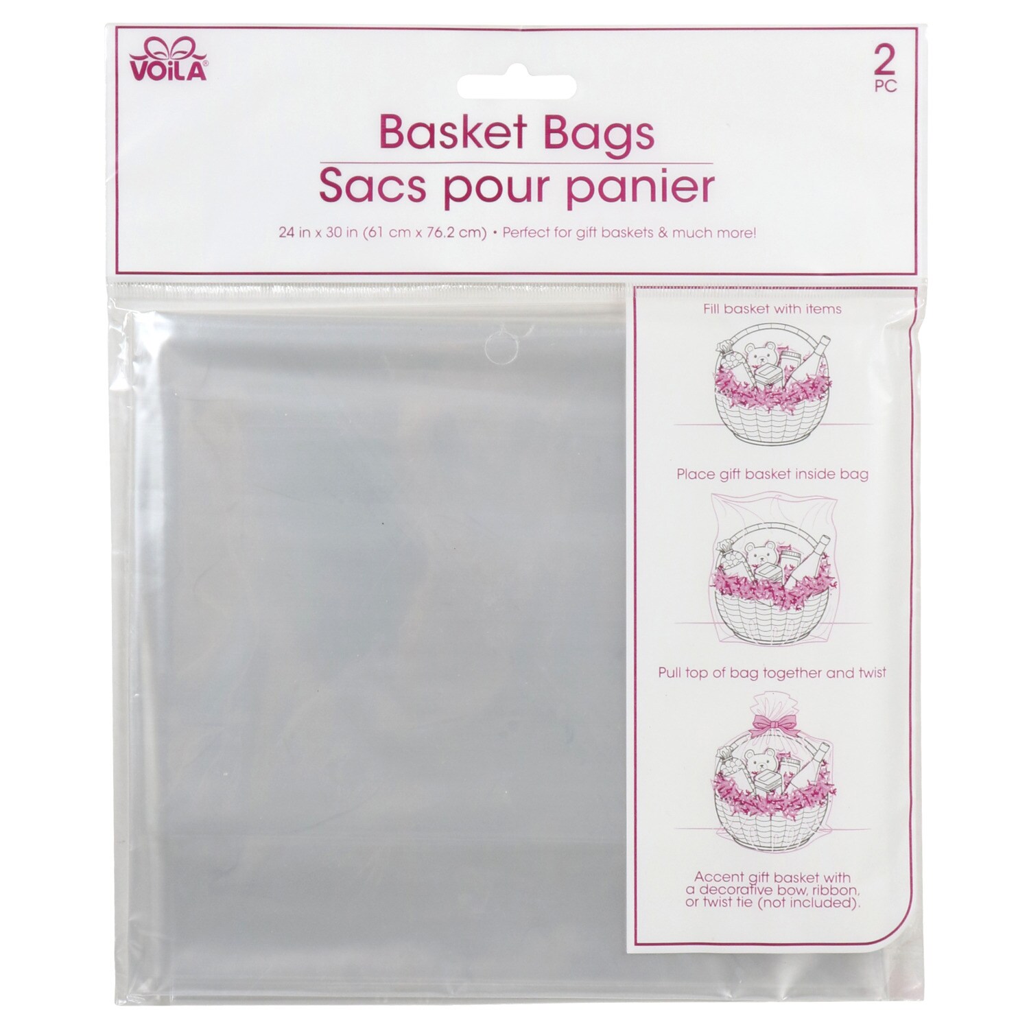 Clear Plastic Basket Bags, 2-ct. Packs