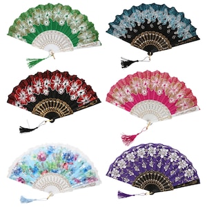 Floral-Inspired Foldable Fans with Glitter Accents, 9x17 in.