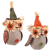 Polyester and Rattan Fall Owl Ornaments, 5x3.5 in.
