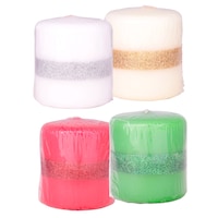 Holiday Pillar Candles with Matching Glitter Bands, 2.5x2.75 in. — Dollar Tree