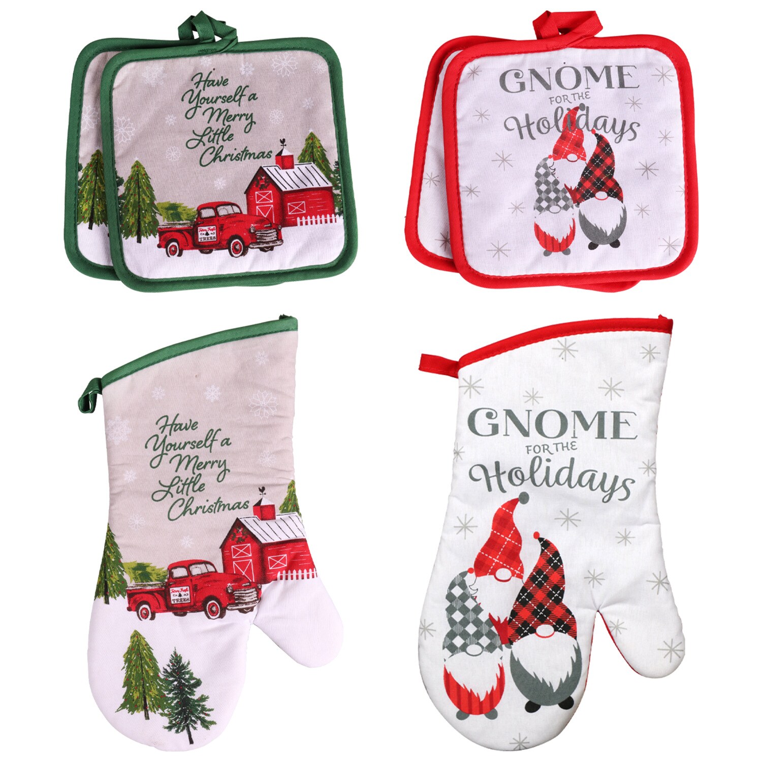 Holiday Winter Christmas Kitchen Towels Pot Holders Set Red