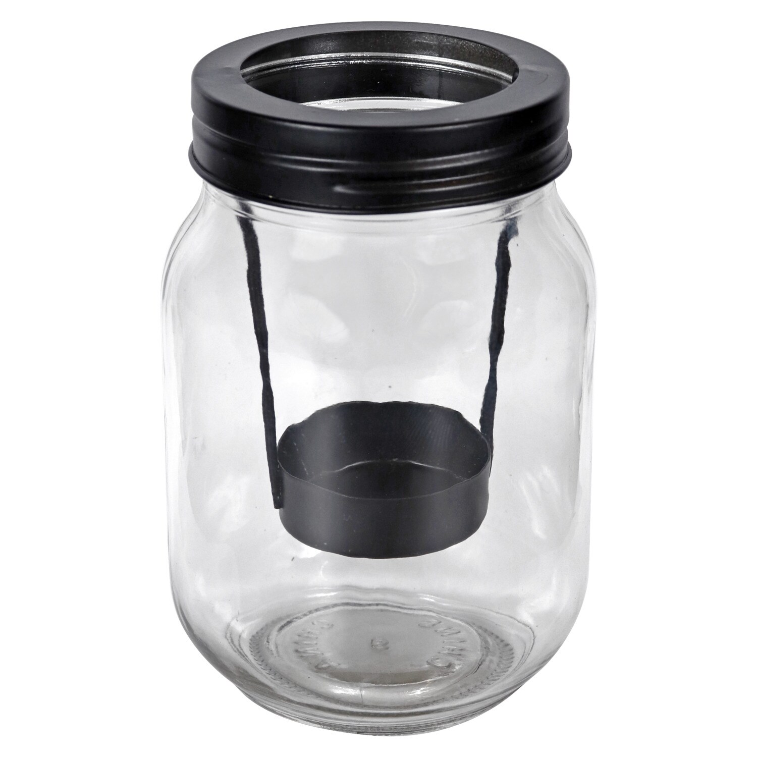 Mason Jar Tea Light Candle Holder with Black Lid and Candle Included 