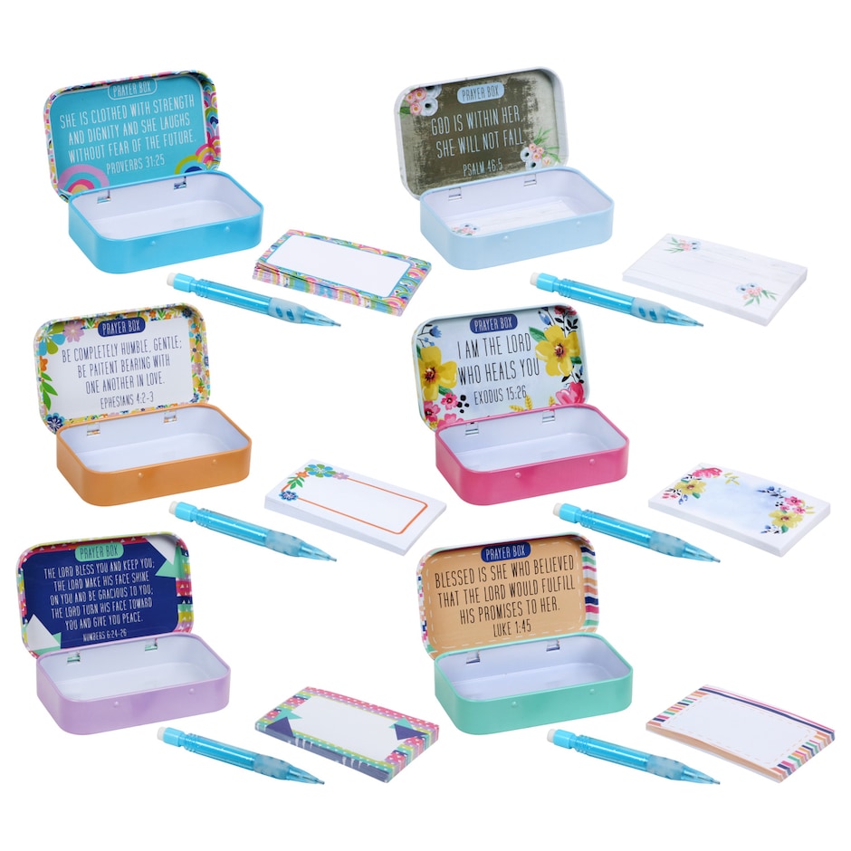 Tin Prayer Boxes with Notepads and Pencils, 4x2.5 in.