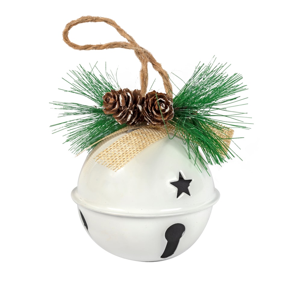 Christmas House Merry Large White Bell Ornaments with Pine