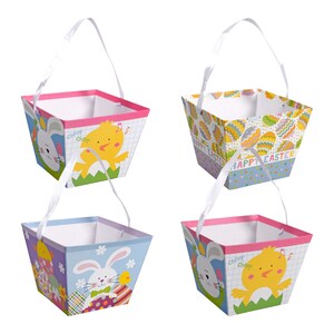 Square Paper Printed Easter Pails with Handles