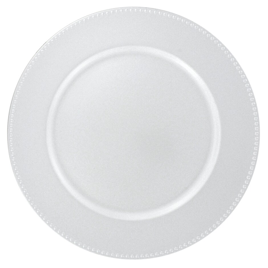 Silver Plastic Charger Plates with Beaded Rims, 13 in.