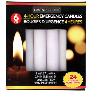 Luminessence Unscented White Emergency Candles, 6-ct. Packs
