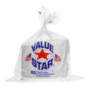 Value Star White 8.875 in. Foam Plates, 85 Count