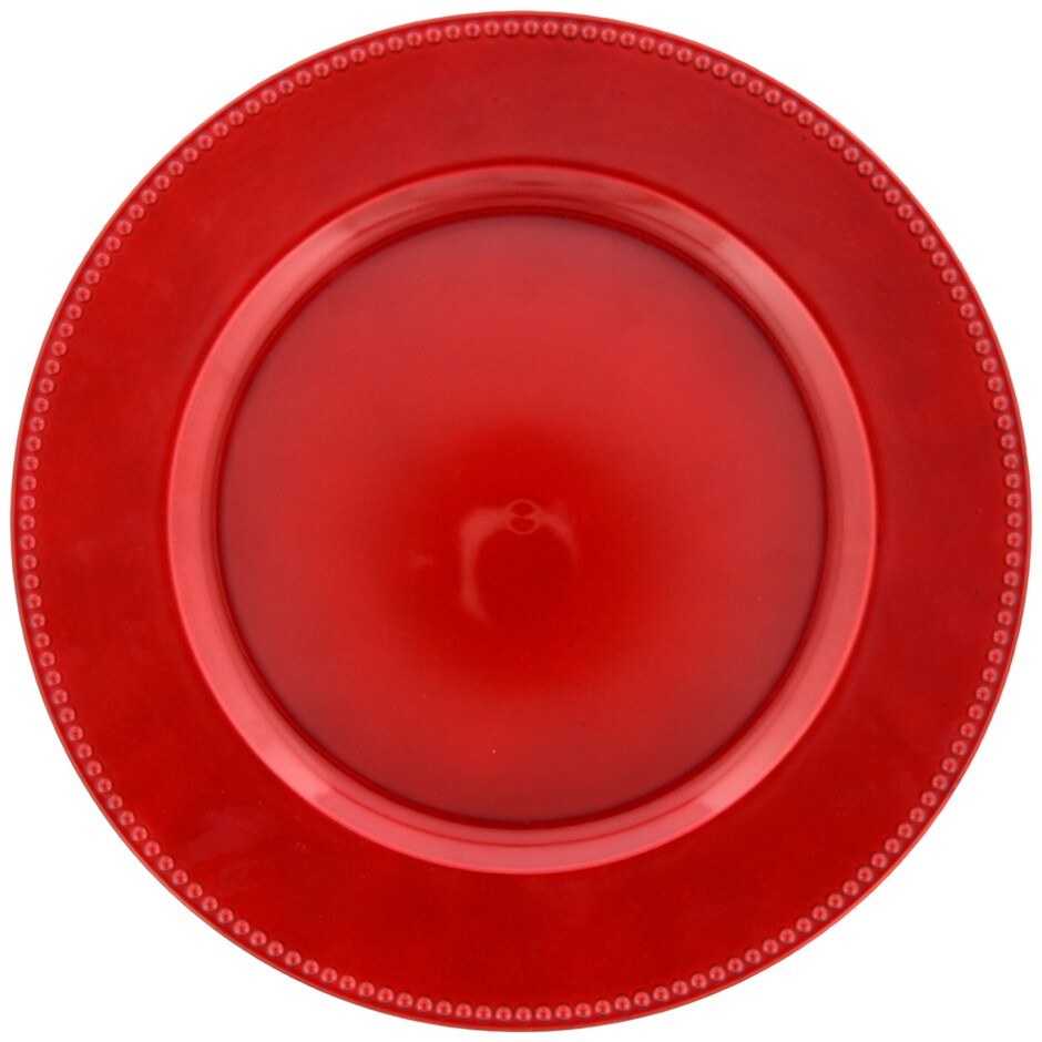 Red Plastic Chargers with Beaded Rims, 13 in.
