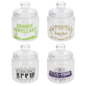 Clear Plastic Candy Jars with Halloween Prints and Lids, 5.25x4 in.