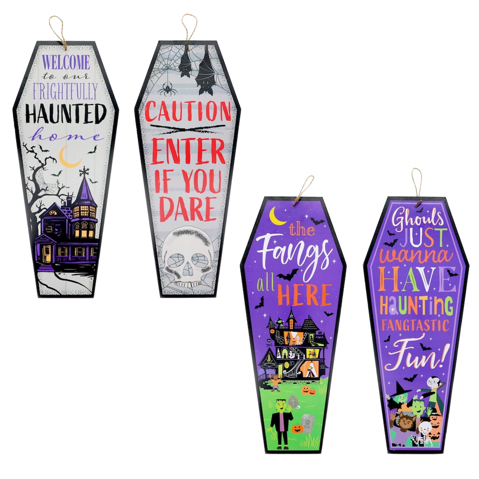 Bulk Halloween Themed Reversible Coffin Wall Signs, 23.5x8.75-in ...