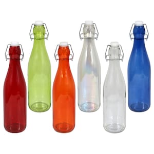 Colorful Glass Bottles with Flip-Top Metal Clasps, 18 oz.