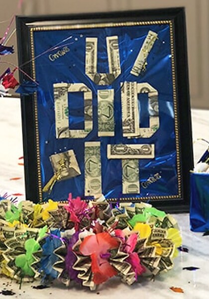 Peace Out 8th Grade Banner - 8th Grade Grad Sign, 8th Grade Level Complete Class Of 2025 Middle School Graduation Party Decorations Blue Glitter