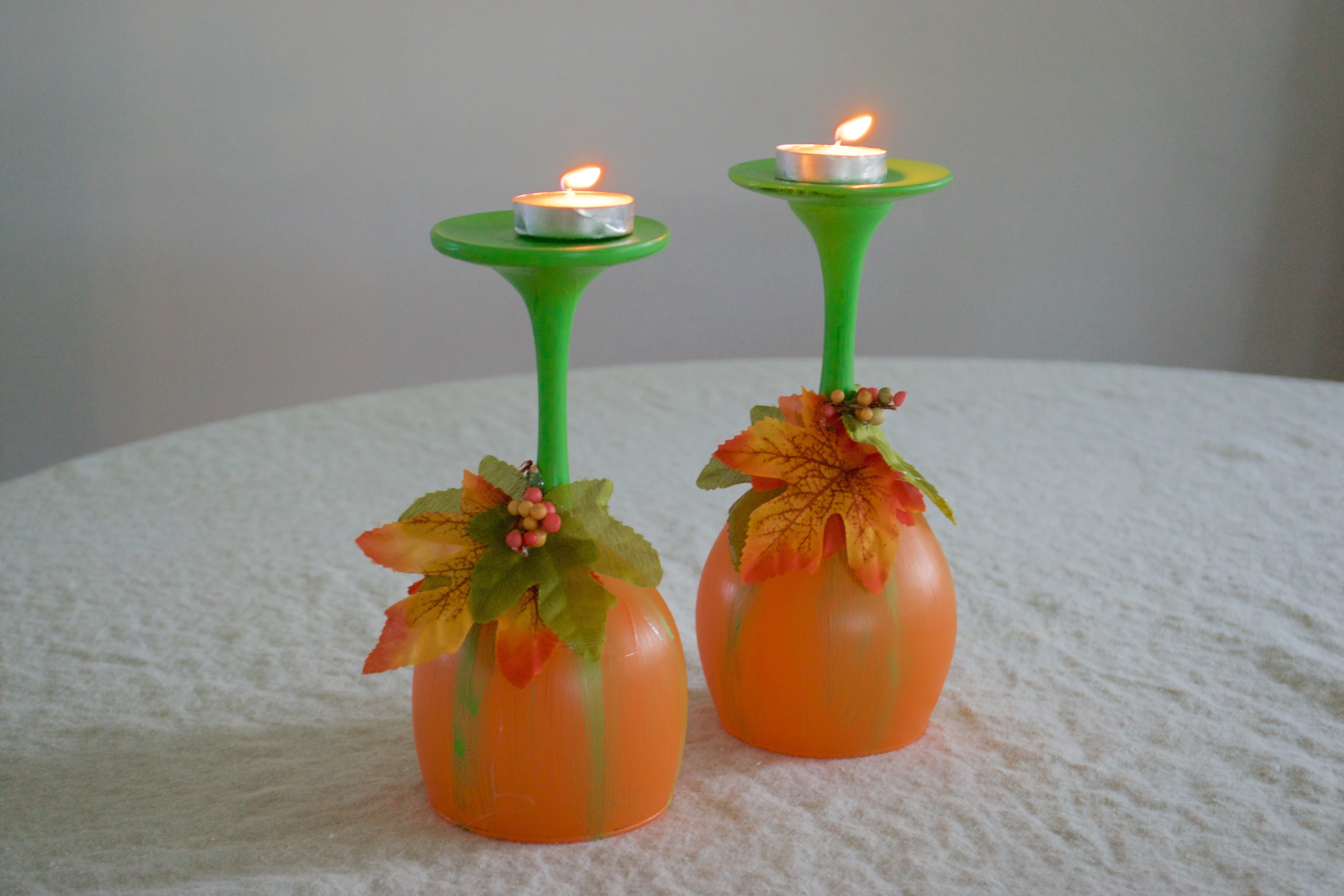 Diy Pumpkin Wine Glass Candleholders
