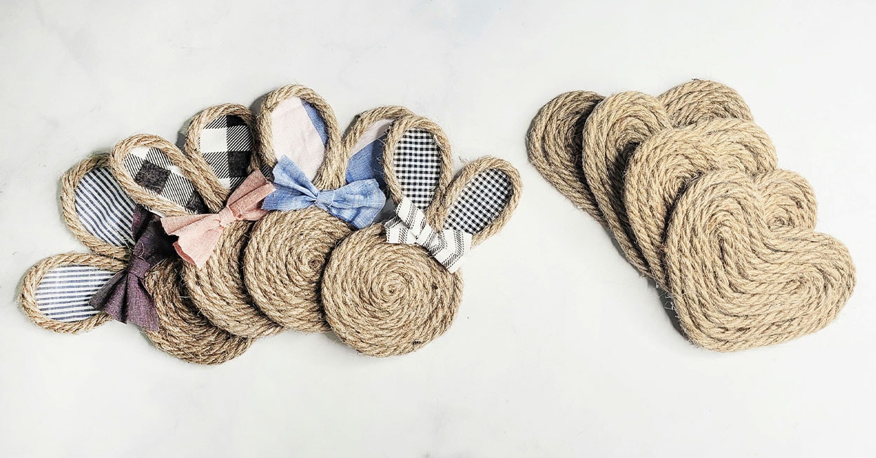 Sets of 4 bunnyshaped coasters and 4 heartshaped coasters made with