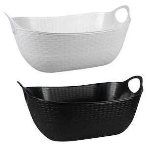 Oval Contour Rattan Baskets with Loop Handles, 16.5x11.5x7.5 in.