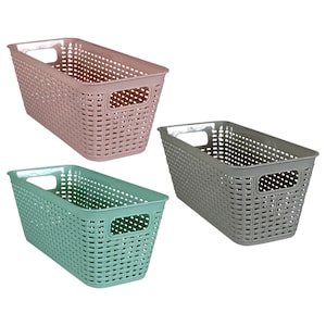 Deep Rectangular Woven-Style Basket with Handles, 11.8 x 5.4 x 4.7 in.