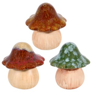 Glazed Ceramic Mushroom Decorations, 4.125x3.75 in.